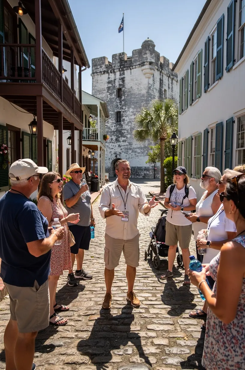 Community members sharing stories during a guided city tour.